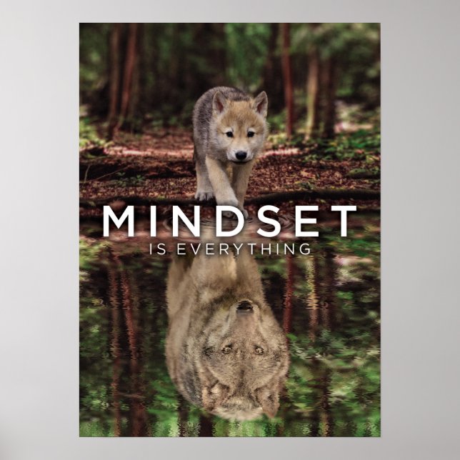 Mindset Is Everything, Wolf and Pup Water Reflect Poster (Front)