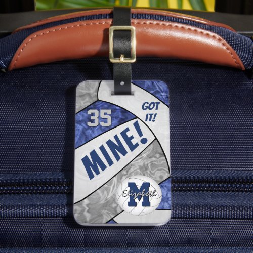 MINE! girls blue gray volleyball team gifts luggage tag