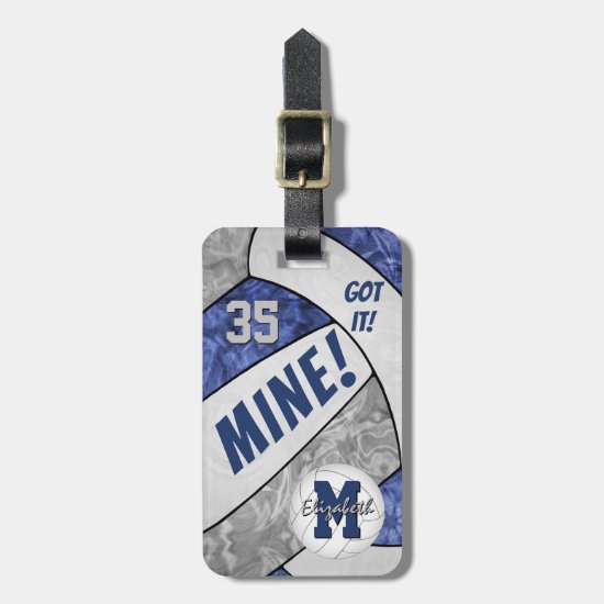 MINE! girls blue gray volleyball team gifts Luggage Tag