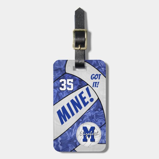MINE! girls blue white volleyball team gifts luggage tag