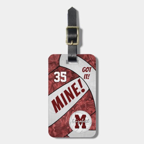 MINE girls maroon white volleyball gifts Luggage Tag