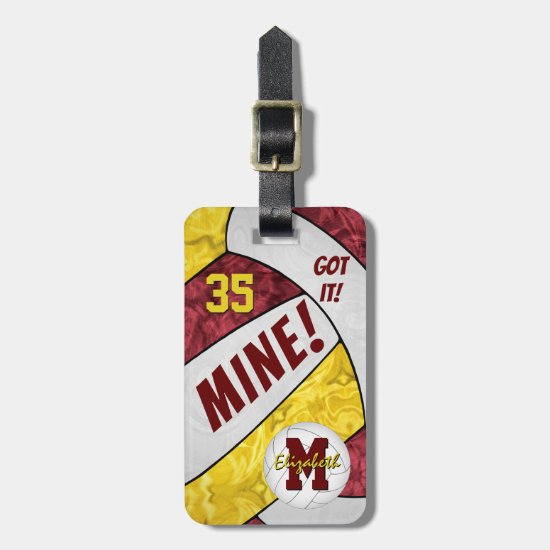 MINE! girls maroon yellow volleyball gifts Luggage Tag
