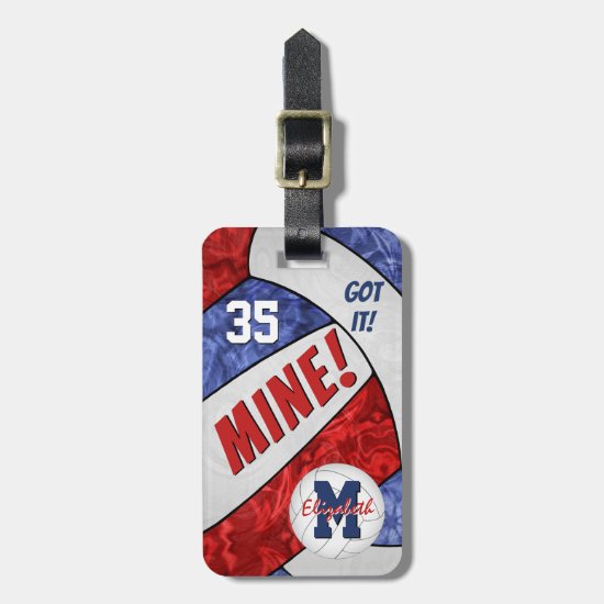 MINE! girls red blue school volleyball team colors Luggage Tag