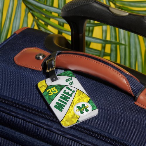 Mine girls volleyball green gold team colors luggage tag