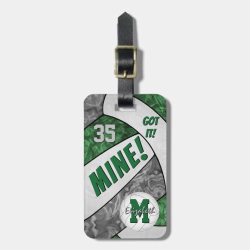 Mine green gray her volleyball team colors luggage tag