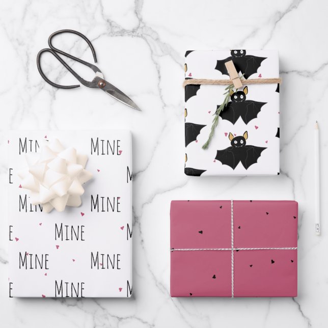 "Mine Mine Mine" Crazy Cute Bat Love  Wrapping Paper Sheets (Front)