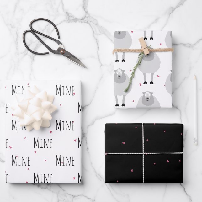"Mine Mine Mine" Crazy Cute Sheep Love Wrapping Paper Sheets (Front)