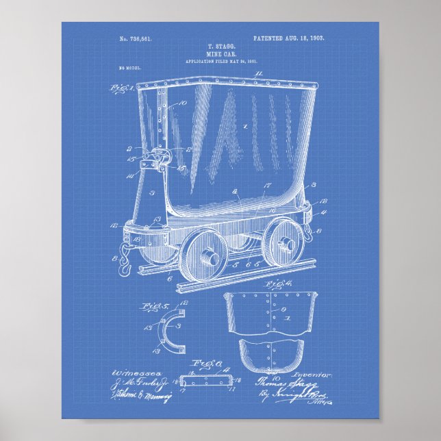Mine Trolley 1903 Patent Art Blueprint Poster (Front)