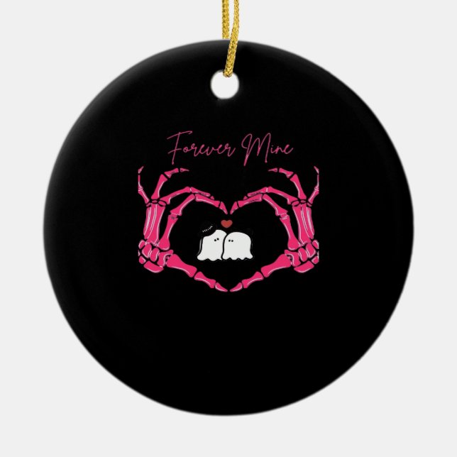 Mine Valentines Day Classic Skeleton Hands Hearts  Ceramic Ornament (Front)
