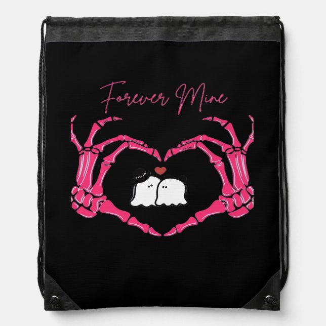 Mine Valentines Day Classic Skeleton Hands Hearts  Drawstring Bag (Front)