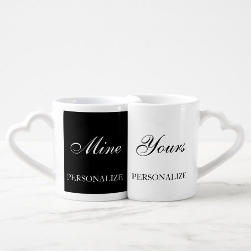 Mine Yours Name Custom Couple Black White Coffee Mug Set
