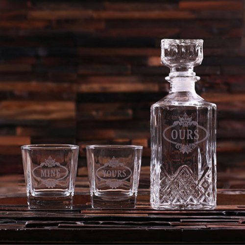 Mine Yours Ours Glass Set and Whiskey Decanter