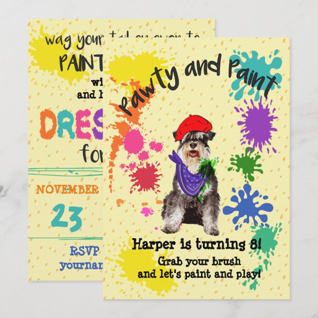 Mineature Schnauzer Dog Art Birthday Party Invite (Front/Back)