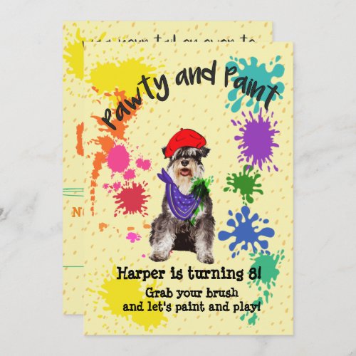 Mineature Schnauzer Dog Art Birthday Party Invite