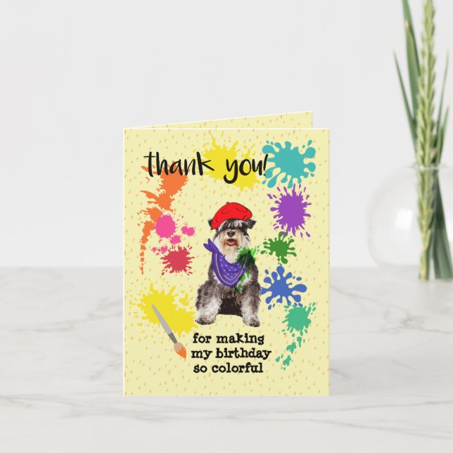 Mineature Schnauzer Dog Fun Art Birthday Party     Thank You Card (Front)