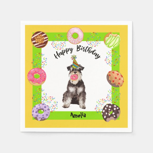 Mineature Schnauzer  Donuts Party Birthday Napkins (Front)