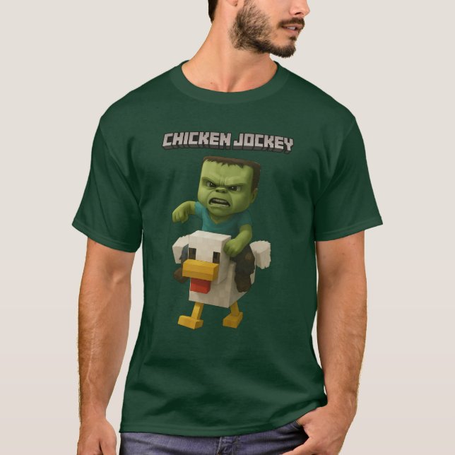 Minecraft Chicken Jockey Design – Baby Zombie Ridi T-Shirt (Front)