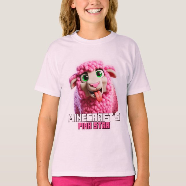 Minecraft Pink Sheep, Minecrafter, Cute, Funny T-Shirt (Front)