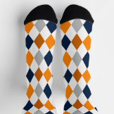 Argyle Golf Socks, Navy/Orange/White