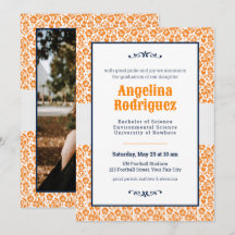 Miner Orange Floral Damask Photo Graduation