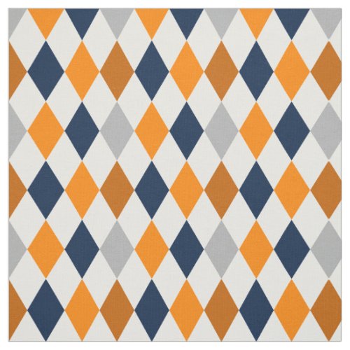 Miner Orange  Navy Blue Argyle Pattern Fabric