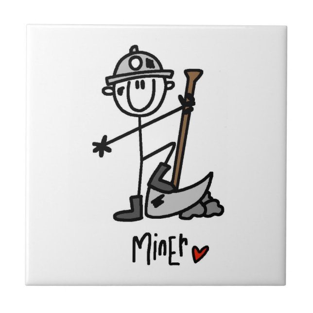 Miner Stick Figure Ceramic Tile (Front)