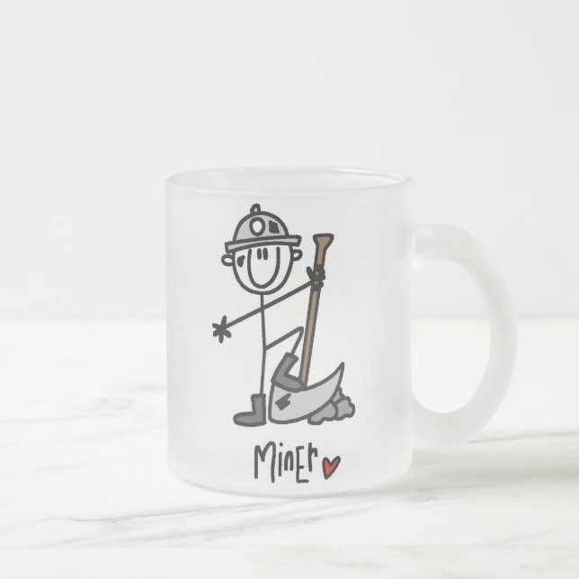 Miner Stick Figure Frosted Glass Coffee Mug (Right)