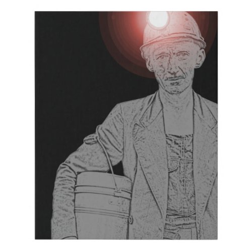 miner with red headlamp faux canvas print