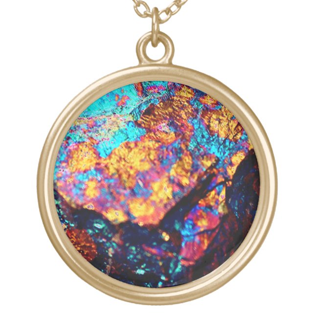 Mineral chalcopyrite gemstone crystal stone gold plated necklace (Front)