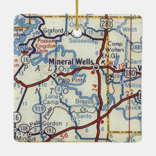 Mineral Wells Texas Vintage Map Ceramic Ornament