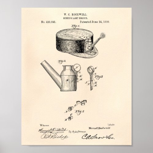 Miners Lamp Holder 1890 Patent Art Old Peper Poster