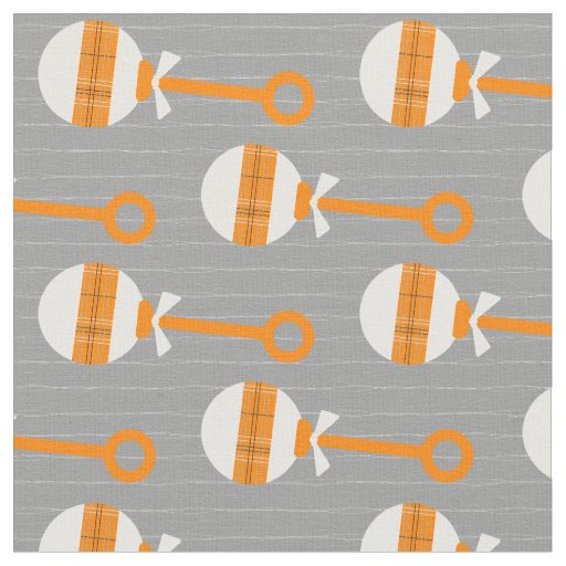 Miners Orange Plaid Baby Rattle on Gray Fabric