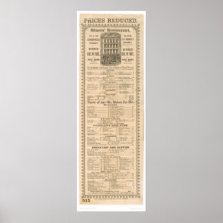 Miners' Restaurant Menu (1083A) Poster