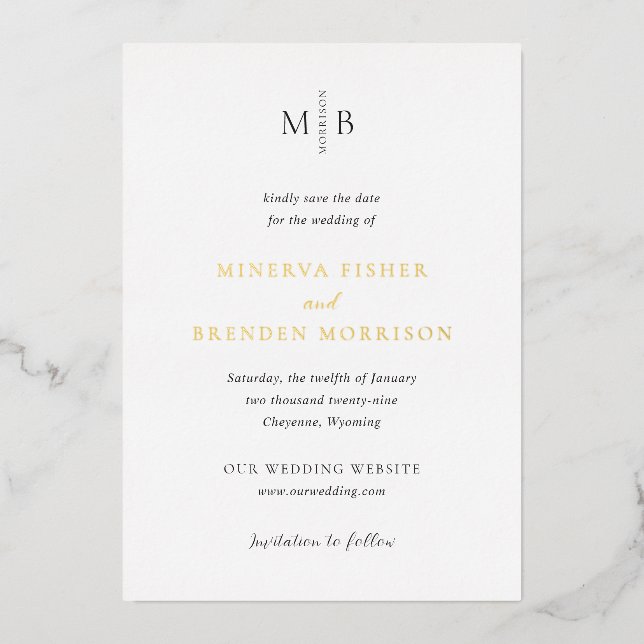 Minerva Modern Elegant Wedding Save the Date Foil Invitation (Front)