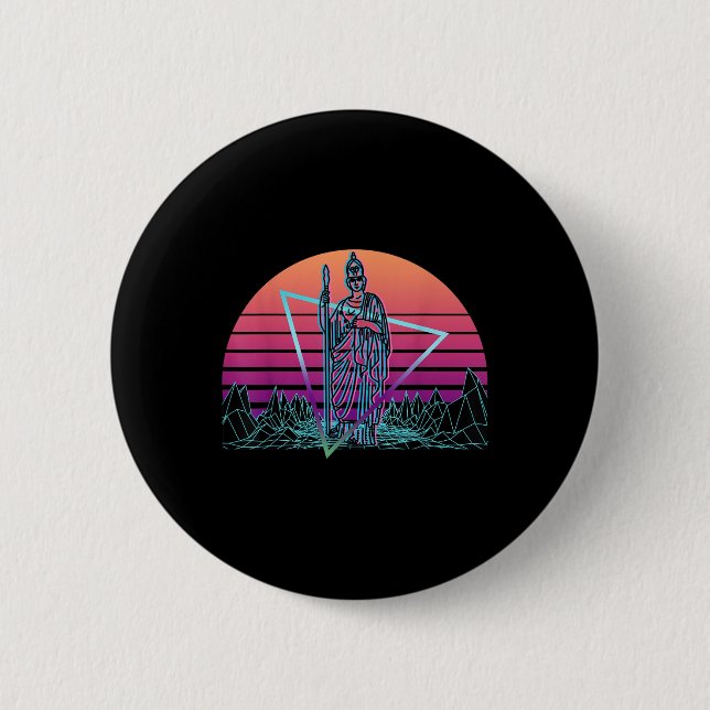 Minerva Roman Goddess Of Wisdom And War Vaporwave  Button (Front)