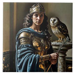 Minerva’s Silent Vigil - Roman Goddess Ceramic Tile