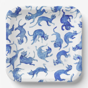 Ming Blue & White Floating Cats Paper Plates