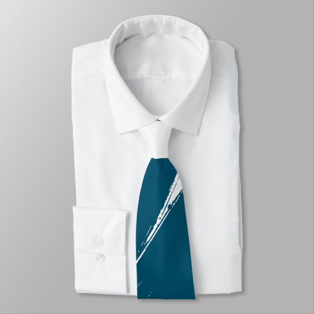 Ming Brush Modern White Background Neck Tie (Tied)