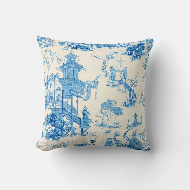 Ming Dynasty Blue Willow China  Throw Pillow (Front)