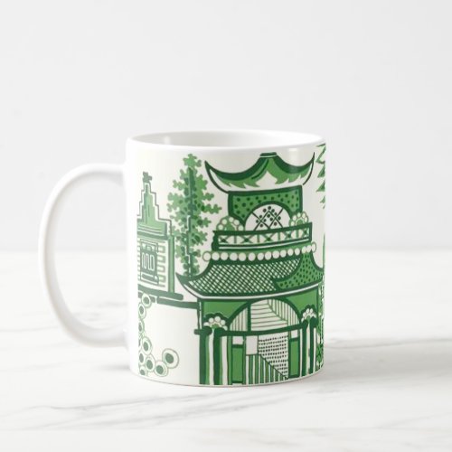 MIng Dynasty Jade Green Pagoda Chinoiserie Coffee Mug