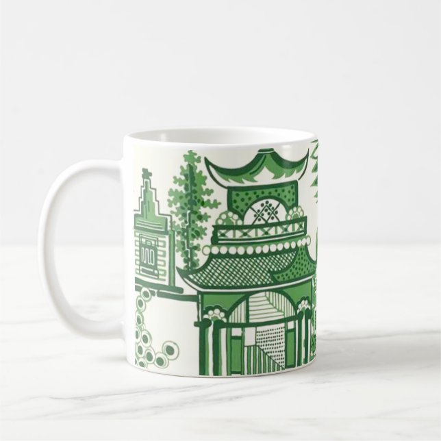 MIng Dynasty Jade Green Pagoda Chinoiserie Coffee Mug (Left)