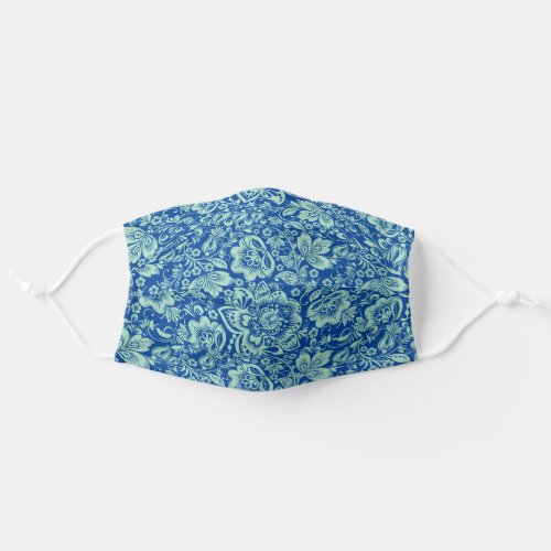 Ming_green damasksy on blue background adult cloth face mask