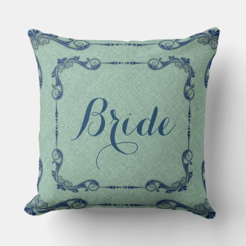 Ming_Green Linen And Blue Floral Frame Throw Pillow