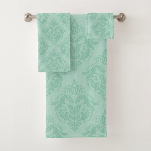 Ming_green on green damasks pattern bath towel set