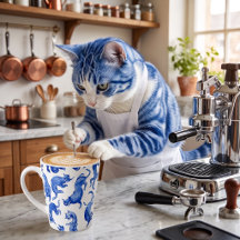 Ming Style Blue Floating Cats Latte Mug