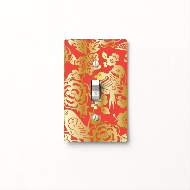Ming Vase Pattern in Red and gold Light Switch Cover (In Situ)