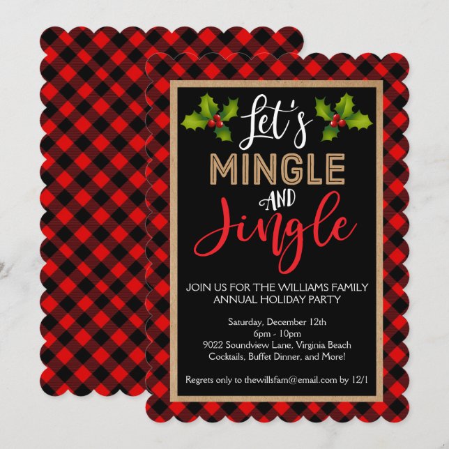 Mingle and Jingle Buffalo Plaid Christmas Party Invitation (Front/Back)