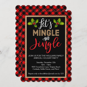 Mingle and Jingle Buffalo Plaid Christmas Party Invitation