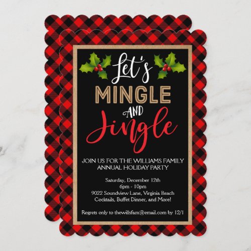 Mingle and Jingle Buffalo Plaid Christmas Party Invitation