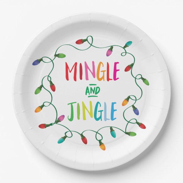Mingle and Jingle Christmas Lights Paper Plates (Front)
